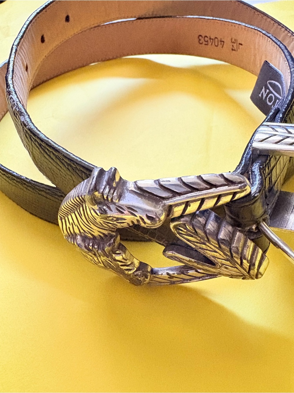Brighton Vintage Lizard Embossed Leather Belt with Ornate Silver Zebra Buckle